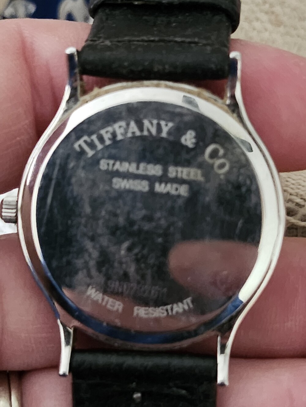 Vtg 90's Tiffany & Co. White Dial Black Leather Strap Watch - Picture 2 of 16